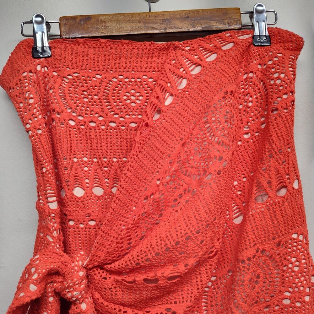 Free People Oceanside Crochet Strapless Mini Dress Women M Orange Beachy Boho - Picture 2 of 8